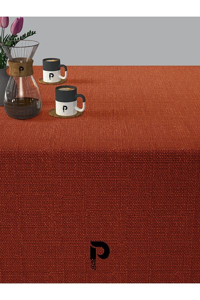 Perle Brick Color Linen Textured Tablecloth