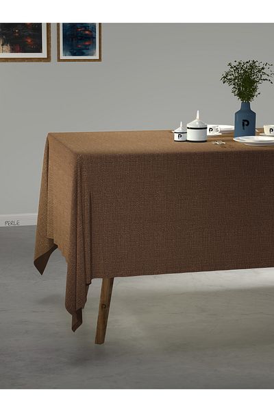 Perle Milky Brown Linen Textured Tablecloth