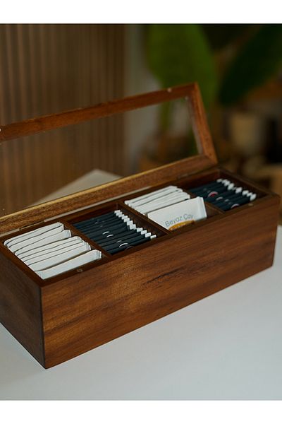 BadeHome decoration Badehome Natural Acacia Magnet Lid 4 Compartment Tea Bag Box