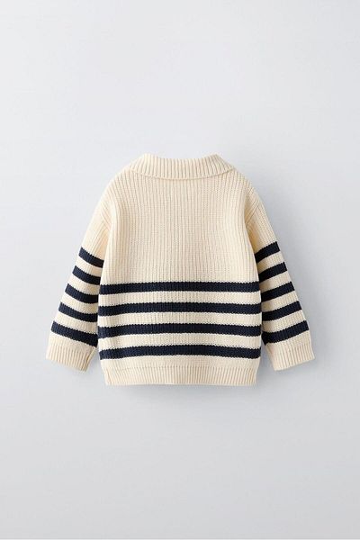 minibambi Tricotaj cu broderie în dungi pentru băiat, cremă