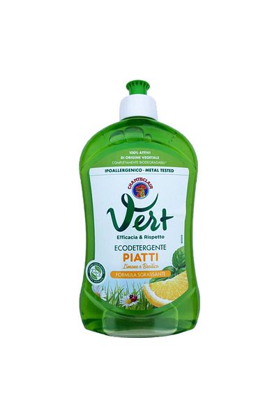 chante clair Chanteclair Organic Dish Detergent, 500 Ml, Lemon and Basil, Vert Piatti, Concentrated, Liquid