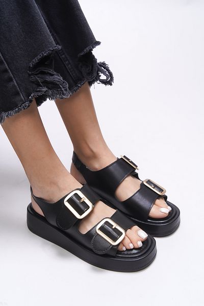 Riccon Sandale negre pentru femei Dryrzoss - 0012252   Model de piele