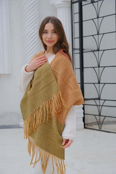 SUVE GOLD Winter Soft Textured Tassel Detailed Shoulder and Neck Shawl-Neckerchief