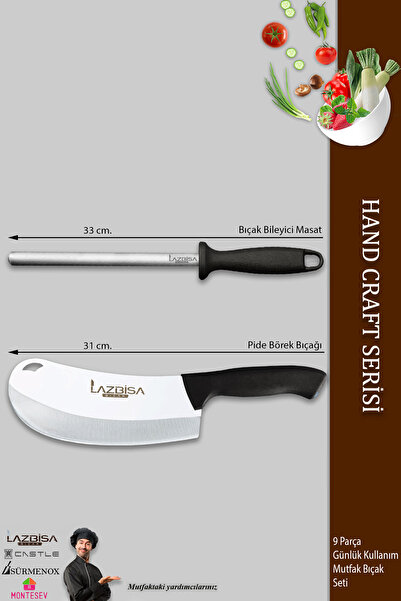 LAZBİSA Hand Craft Pro Series Kitchen Knife Set 9 Pieces Meat Bread Vegetable Salad Dumpling Knife (Mfp-386)