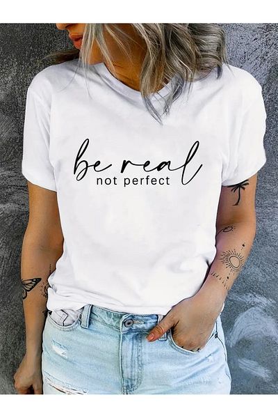 Frisson Unisex Be Real Printed Crew Neck Oversize T-Shirt