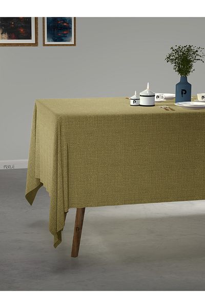 Perle Oil Green Linen Textured Tablecloth