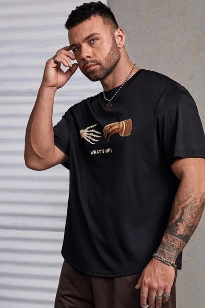 Frisson Men's Black What's Up Printed T-shirt