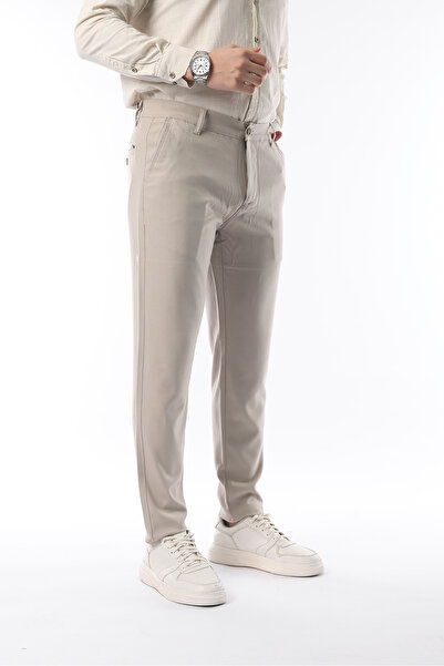 İDS COLLECTİON Ανδρικό υφασμάτινο παντελόνι σε μπεζ χρώμα ίσιο ποιοτικό εύκαμπτο Lycra μέχρι τον αστράγαλο