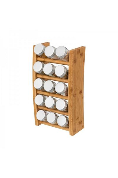 FİVE Set of 15 spice containers with ingredients included and bamboo stand, 18.3x9x33.5 cm