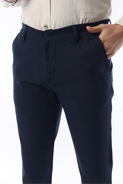 İDS COLLECTİON Pantaloni din țesătură din lycra flexibili, de calitate, până la glezne, cu croi drept, culoare albastru marin Ids