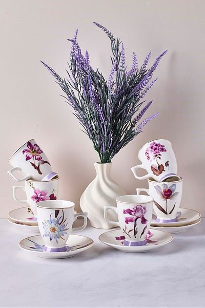 Perotti Bougainvillea 12-Piece Porcelain Coffee Set for 6 People