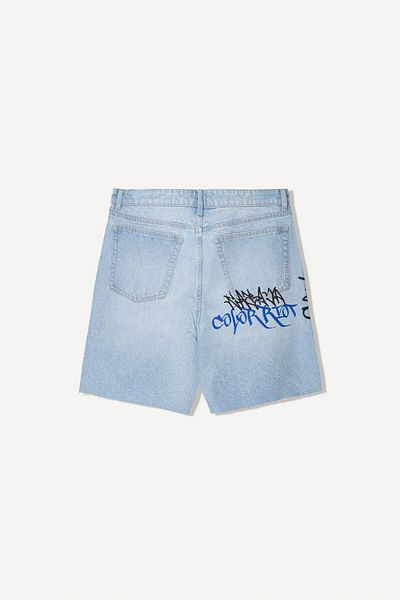 Bershka Printed denim Bermuda shorts