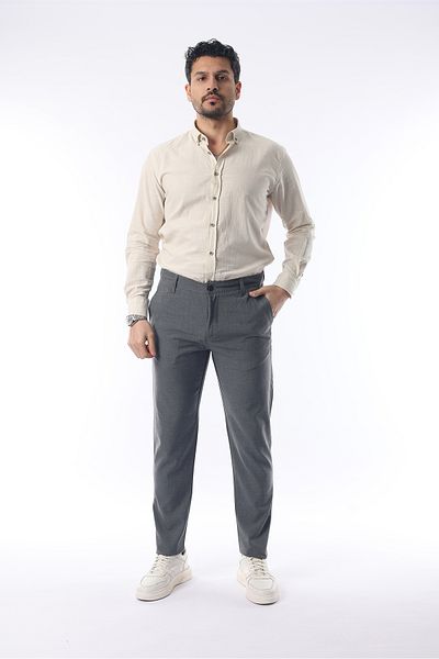 İDS COLLECTİON Pantaloni din țesătură din lycra flexibili de calitate, de culoare gri, de culoare gri Ids pentru bărbați