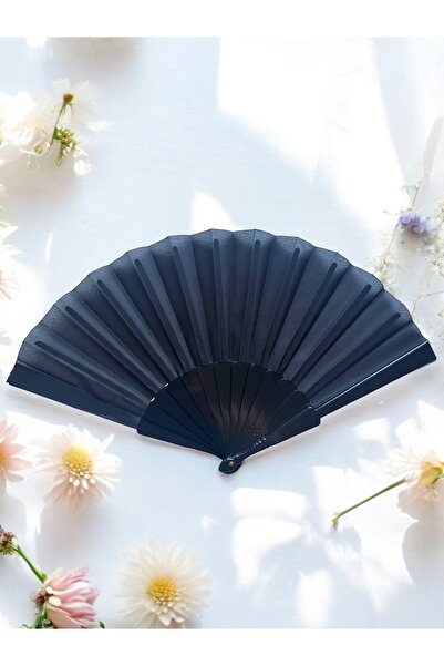 Bukiro Düz renkli yelpaze düz tül yelpaze serinletici şık yelpaze siyah yelpaze