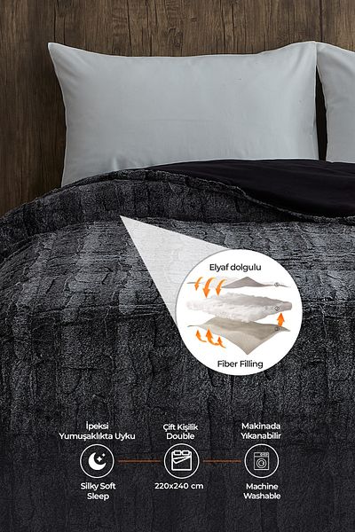 Evlen Home Collection Double (SIDED) Fur Duvet Filled Plush Soft Winter Bedspread 1 Piece Set Talya