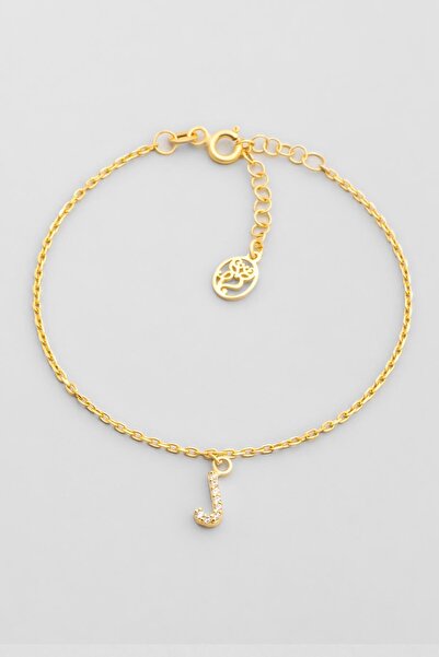 So CHIC... J Harfi 18 Ayar Sarı Altın Kaplama 18 Cm Gümüş Bileklik