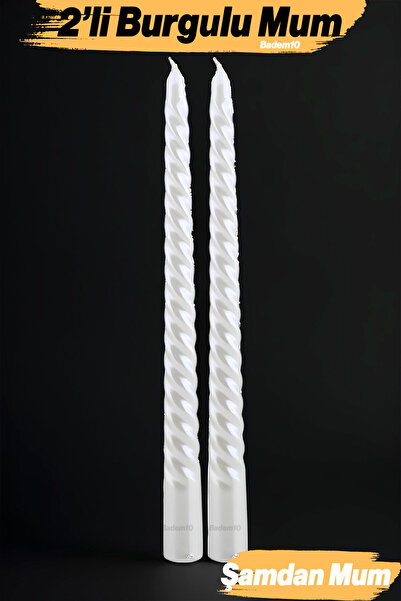 Badem10 Şamdan Mum Burgulu 2'li Beyaz Dekoratif Mumu Kandil Hediyelik Fitilli Mumluk 25 cm