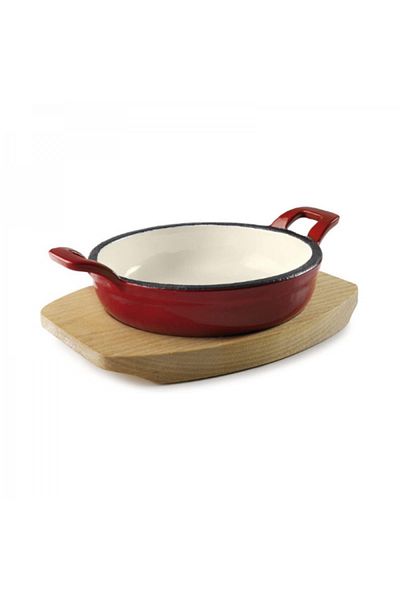Lacor Round red cast iron pot with wooden stand, Magma Red, 720 ml