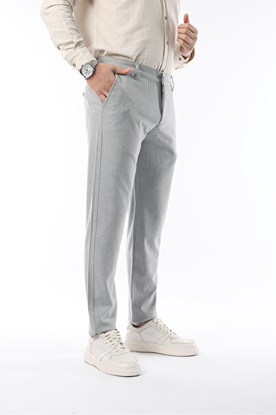 İDS COLLECTİON Erkek Açık Gri Renk Düz Kesim Kaliteli Esnek Likralı Bilek Boy Kumaş Pantolon