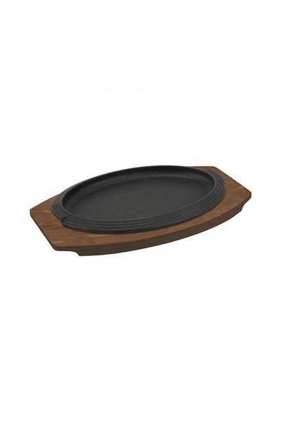 ILSA Oval enameled cast iron platter with wooden stand, Dietella Basic, 28x15 cm