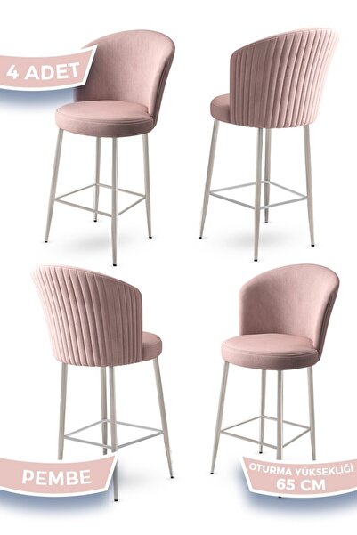 Canisa Alte Serisi 4 Adet Babyface Kumaş 65 cm Krom Kaplama Ayaklı Pembe Bar ...