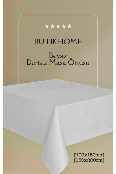 Butikhome by Egemar Chef White Table Cover Modern Dining Table Cover Linen Look Trouble Free White Table Cover