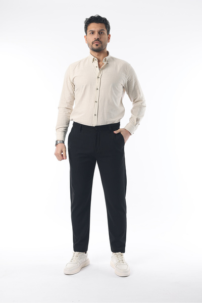 İDS COLLECTİON Erkek Siyah Renk Düz Kesim Kaliteli Esnek Likralı Bilek Boy Kumaş Pantolon