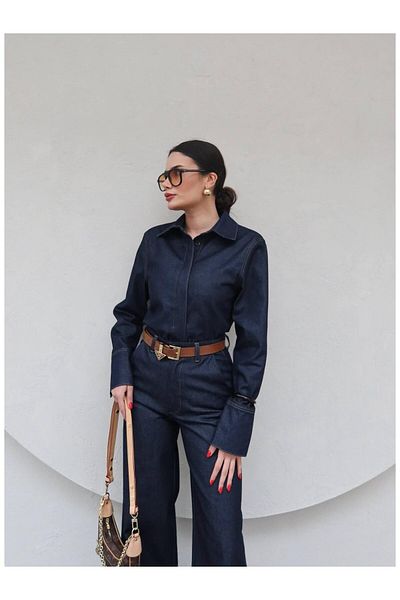 Lady Pixie Women's Padded Denim Shirt Pants Set