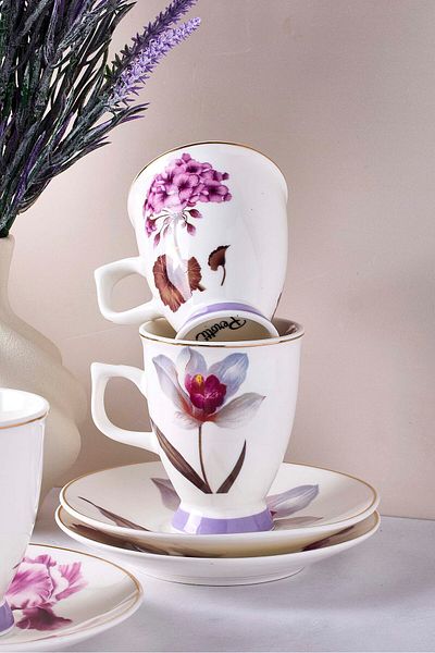 Perotti Bougainvillea 12-Piece Porcelain Coffee Set for 6 People