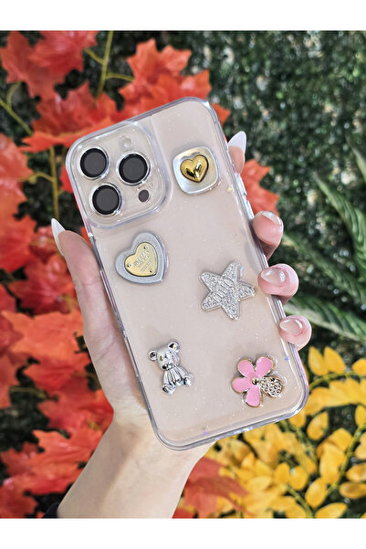 OSG iPhone 16 Pro Uyumlu 3d Karakterli Taşlı Ve Simli İşlemeli Çift Katman Ko...