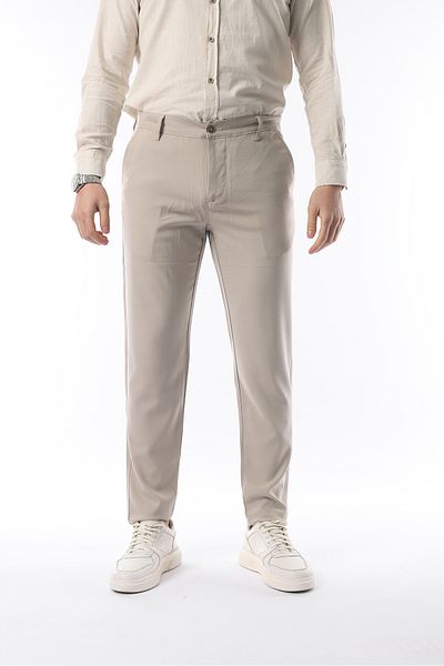 İDS COLLECTİON Men's Beige Color Straight Cut Quality Flexible Lycra Ankle Length Fabric Trousers