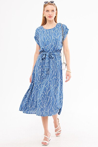 armonika Жіноча сукня з візерунком індиго та шнурівкою на талії ARM22Y001044