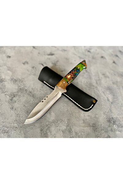 BIÇAK SARAYIM Epoksi Ahşap Karışımlı Sap,Av-Kamp-Doğa için uygun,Kemere takılıp taşınabilir Kılıflı Av Bıçağı