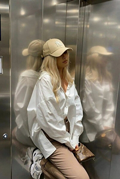 OX-RA Unisex Bej Renk Bej Nakış NY Nakışlı Beyboz Şapka