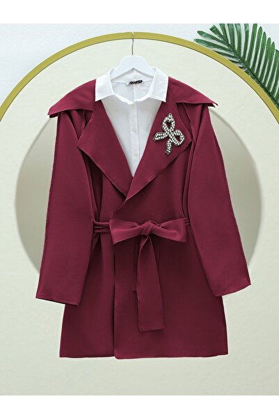 Modamorfo Скуба-кімоно з капюшоном і поясом з каменем на комірі - бордовий