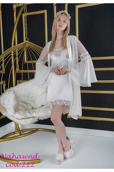 SATTENS Dowry 2Pcs Silky Satin Nightgown Dressing Gown Set