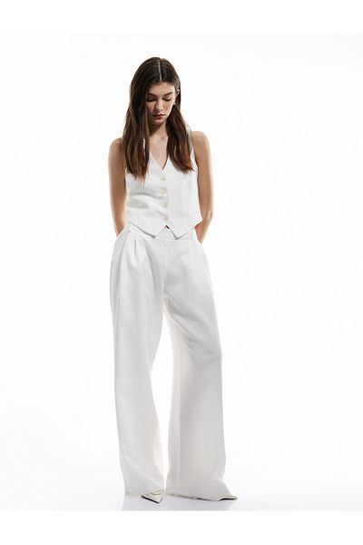 Koton Elastic Waist Pocket Pleat Detailed High Waist Palazzo Pants