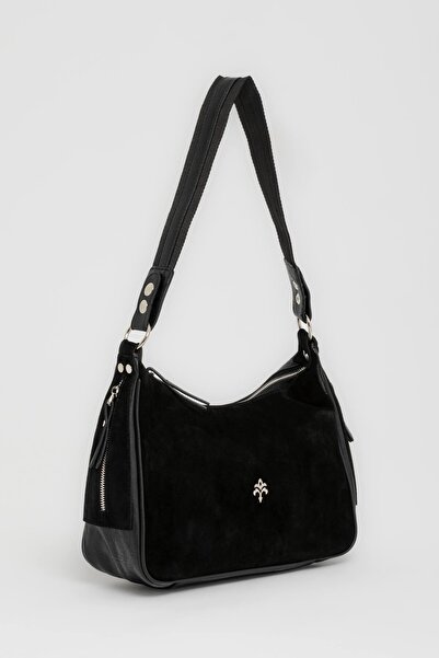 Jacquline Olivia Hakiki Süet Kadın Omuz Çanta, Baget Çanta