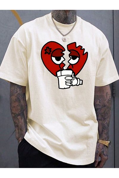 uyguntarz Μπλουζάκι Unisex Broken Heart με στάμπα Oversize