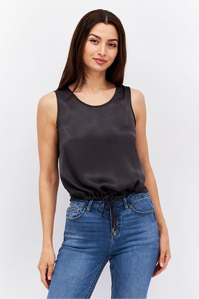 Esprit Women U Neck Sleeveless Plain Top, Grey