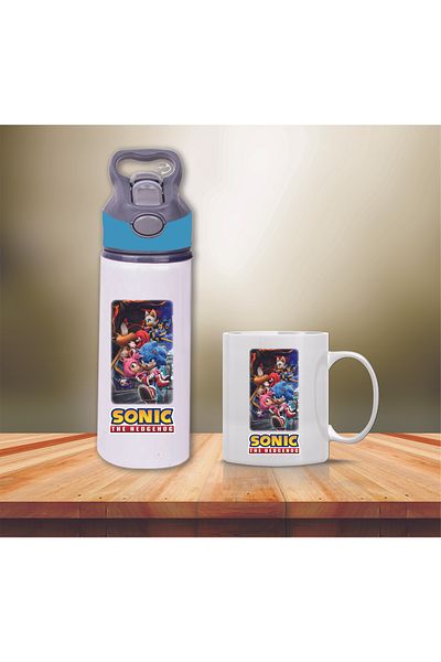 DKDZ SHOP Sonic Printed Metal Water Bottle with Straw and Mug Cup-009