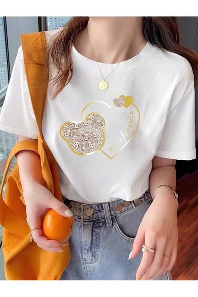 PALPİTO Tricou oversize cu imprimeu alb Bear For Ever pentru femei