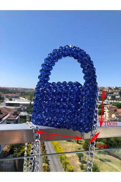 GÜLSEMALİ Geantă pentru rochie de seară albastră, mărgele de cristal, accesoriu pentru femei