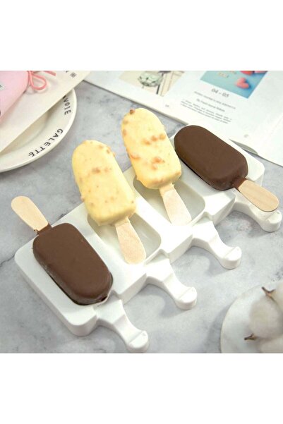 Micostore Silikonová forma na zmrzlinu na špejli, 4 dutiny a 10 dřevěných špejlí, Cake Pops, 21 x 13 cm, bílá