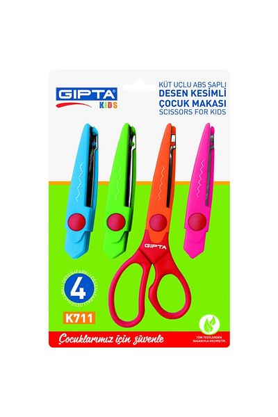Gıpta K711 Model - Set of 4 Children's Scissors with Blunt Tips and Pattern Cuts