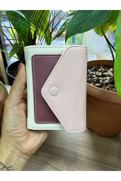 ESNEVA Women's Soft Leather Snap Fastener Stylish Vibrant Color Combination Wallet Card Holder Accessory