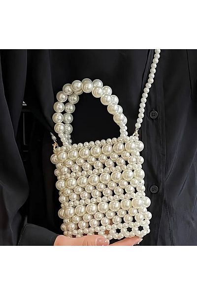 GÜLSEMALİ Handmade Pearl Bag, Pearl Shoulder Bag, Pearl Bead Handbag