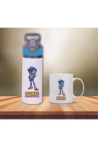 DKDZ SHOP Sonic Printed Metal Water Bottle with Straw and Mug Cup-003
