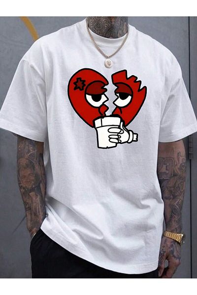 uyguntarz Μπλουζάκι Unisex Broken Heart με στάμπα Oversize