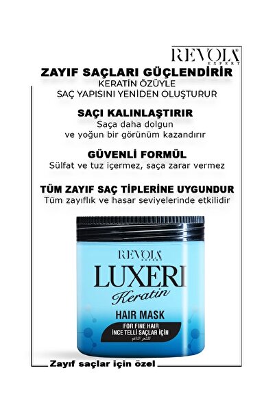 revola Luxeri Keratin Saç Maskesi – İnce ve Zayıf Saçlar İçin Canlandırıcı Çö...